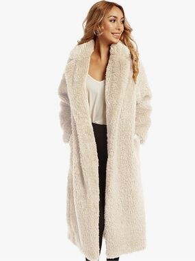 Cozy Long Faux-Shearling Coat in Cream
